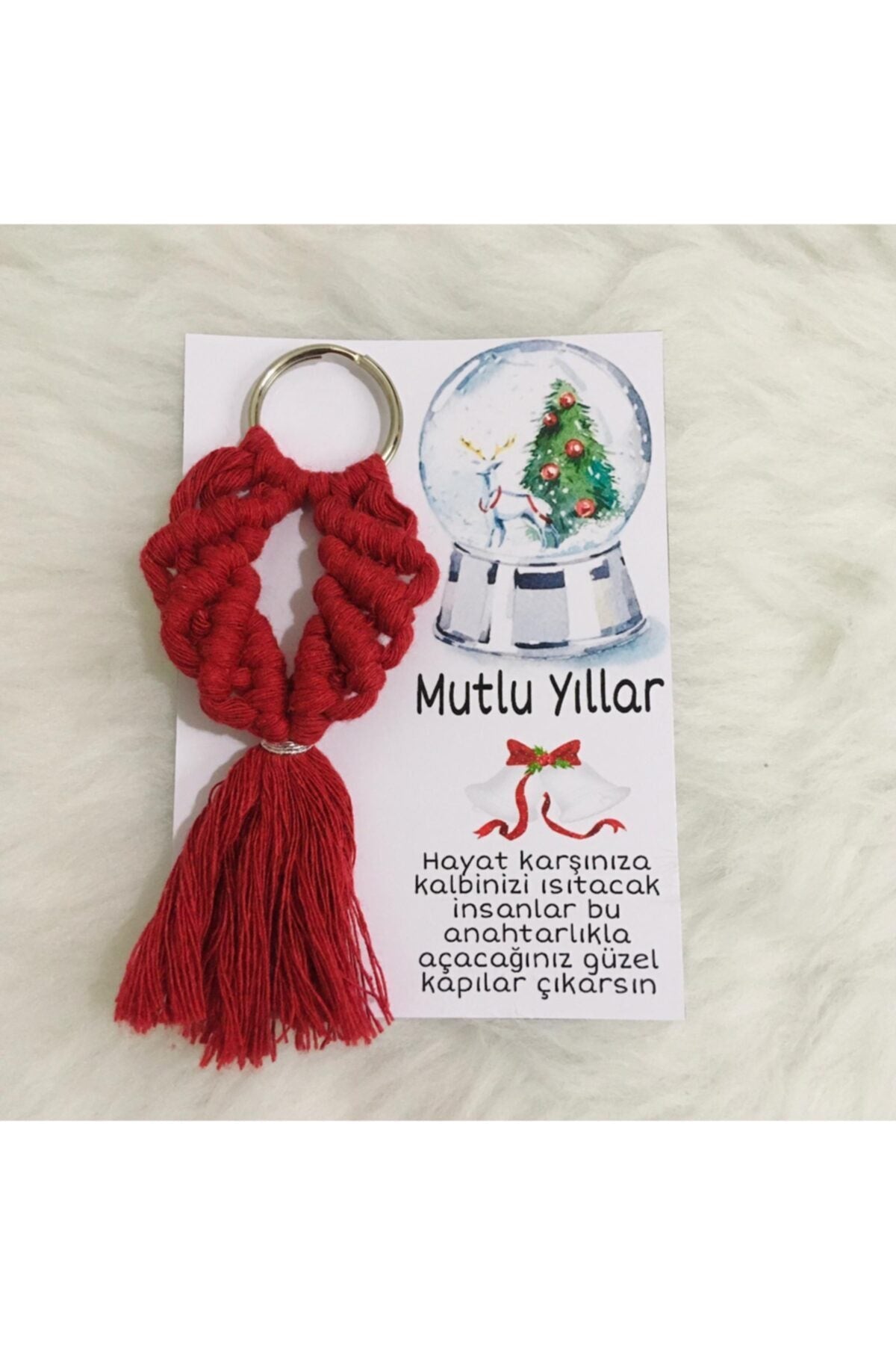 Yılbaşı Hediyesi Makrome Kırmızı Oval Anahtarlık