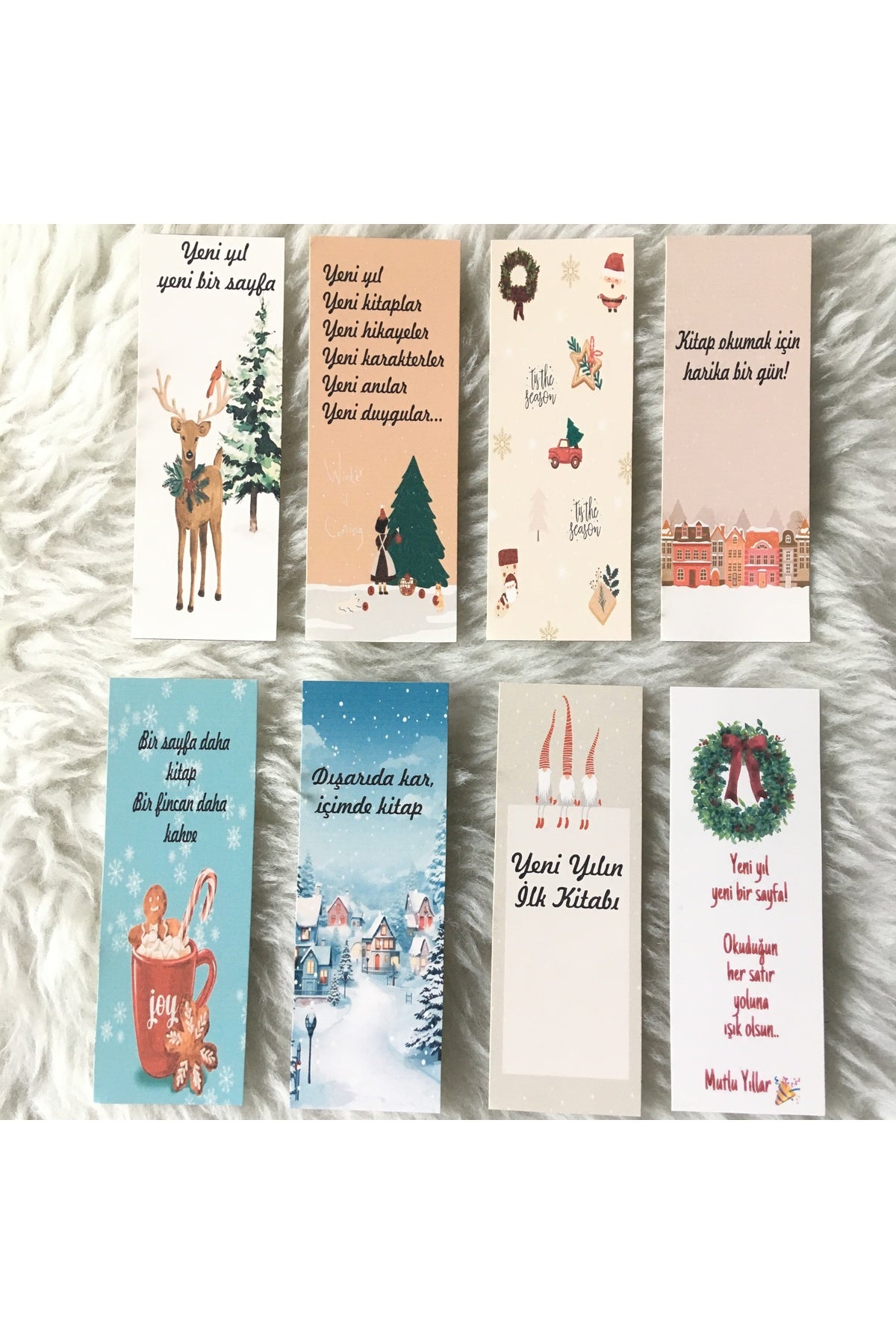 Yeni yıl Kitap Ayracı Serisi Yılbaşı Hediyelik kart Kitap Ayracı 8li yeni yıl hediyelikleri