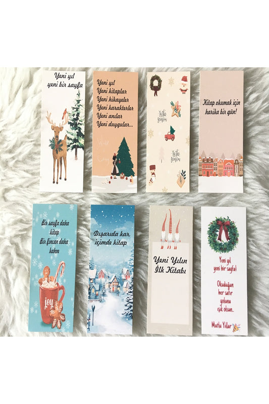Yeni yıl Kitap Ayracı Serisi Yılbaşı Hediyelik kart Kitap Ayracı 8li yeni yıl hediyelikleri