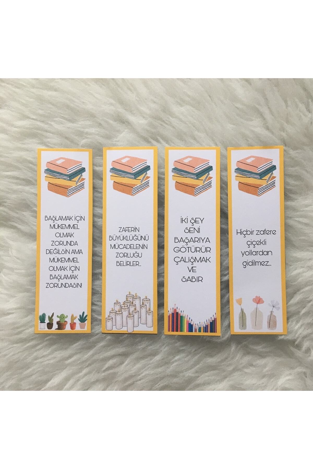 Kart Kitap Ayracı 4 Lü Set Motto Temalı