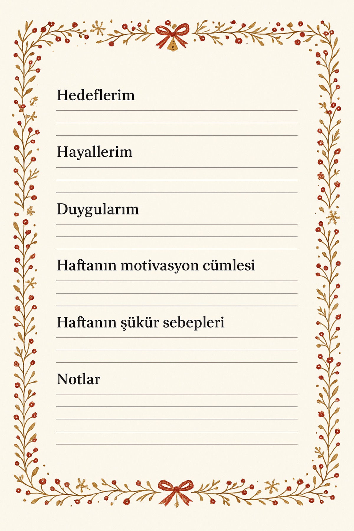 2026 yeniyıl haftalık planlayıcı olumlama ve şükür Günlüğü