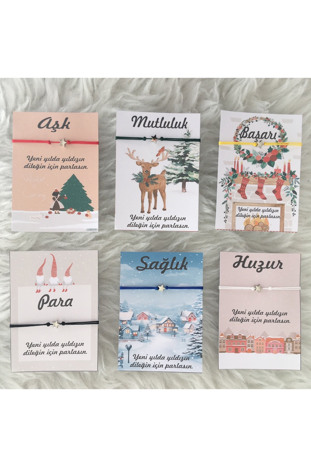 Yılbaşı Hediyelik Set 6 lı Yılbaşı Dilek Bilekliği Seti Yeni yıl dilekleri konsept hediyelik