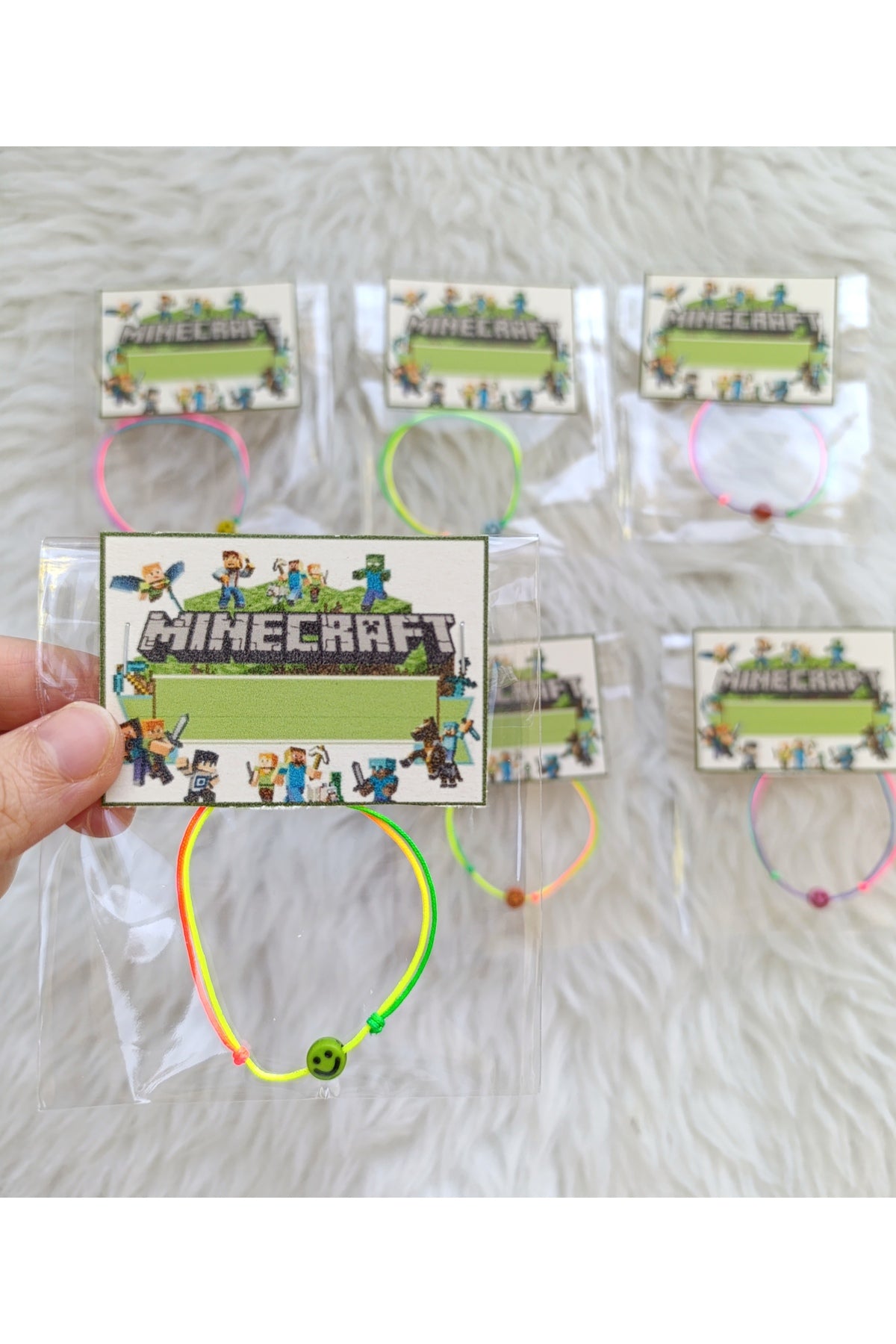 12li Minecraft temalı emoji bileklik ayarlanabilir düğümlü şans bilekliği paketleri