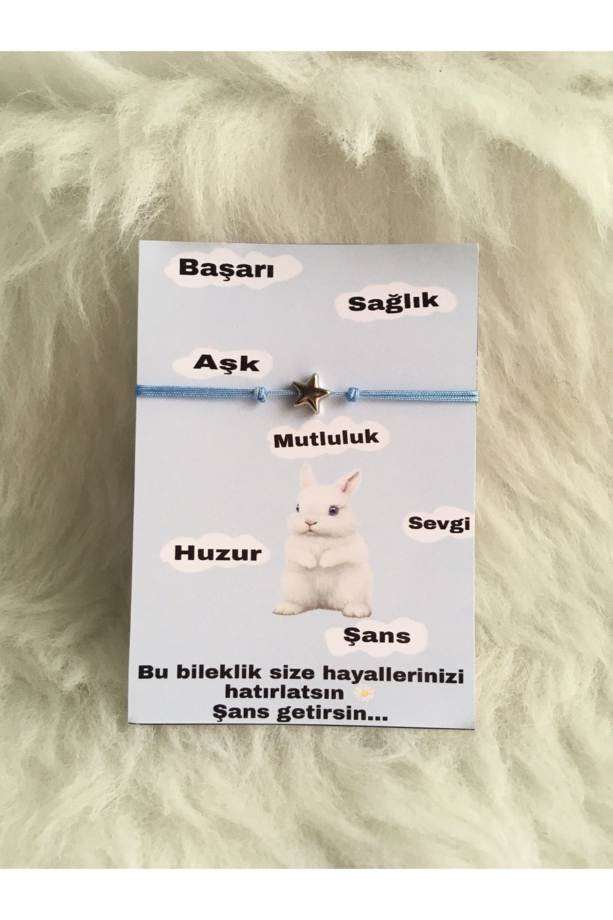 Niyet Bulutlu Niyet Tavşanlı Kartlı Şans Bilekiği