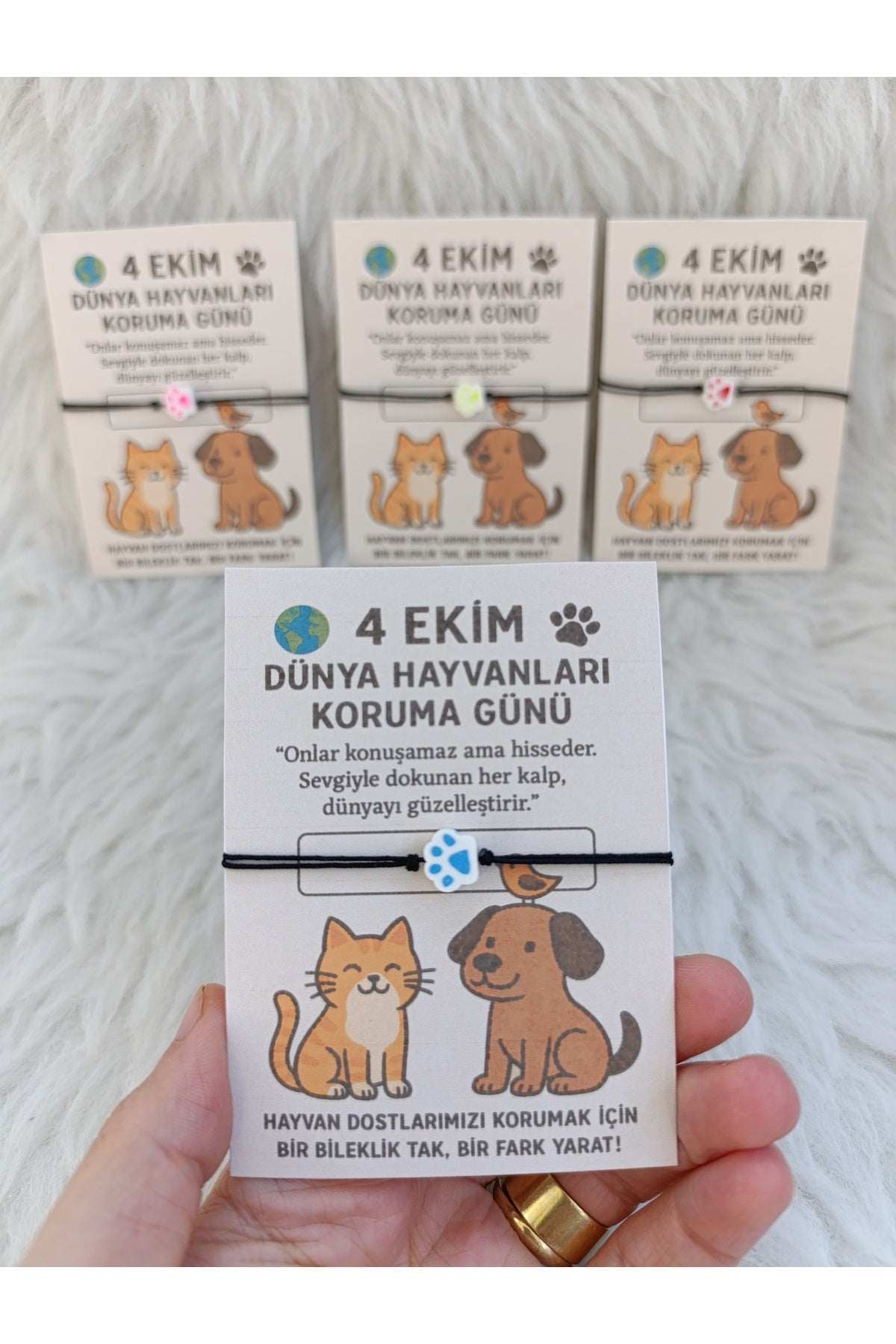 6lı 4 Ekim Dünya Hayvanları Koruma Günü Hediyelik Pati Bileklik Ayarlanabilir Düğümlü