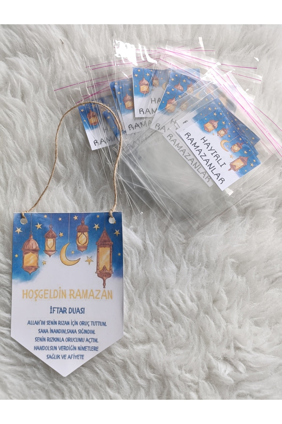Ramazan hediyelik poşet ve dualı kart bunner seti (18 poşet 1 dua bunner)