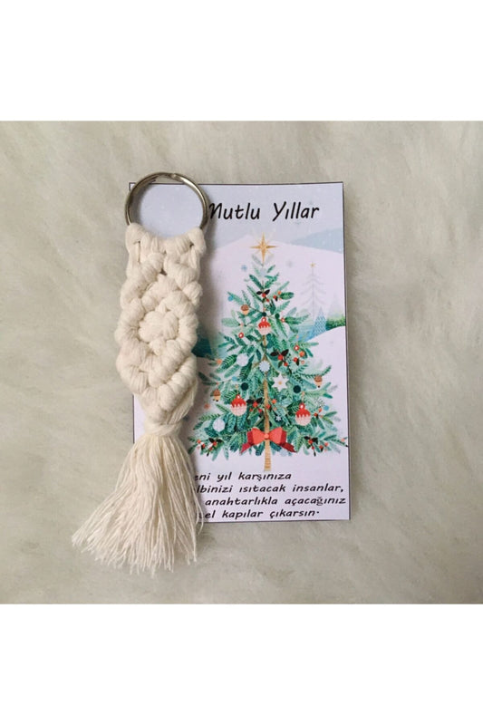 Yılbaşı Temalı Kartlı Makrome Anahtarlık