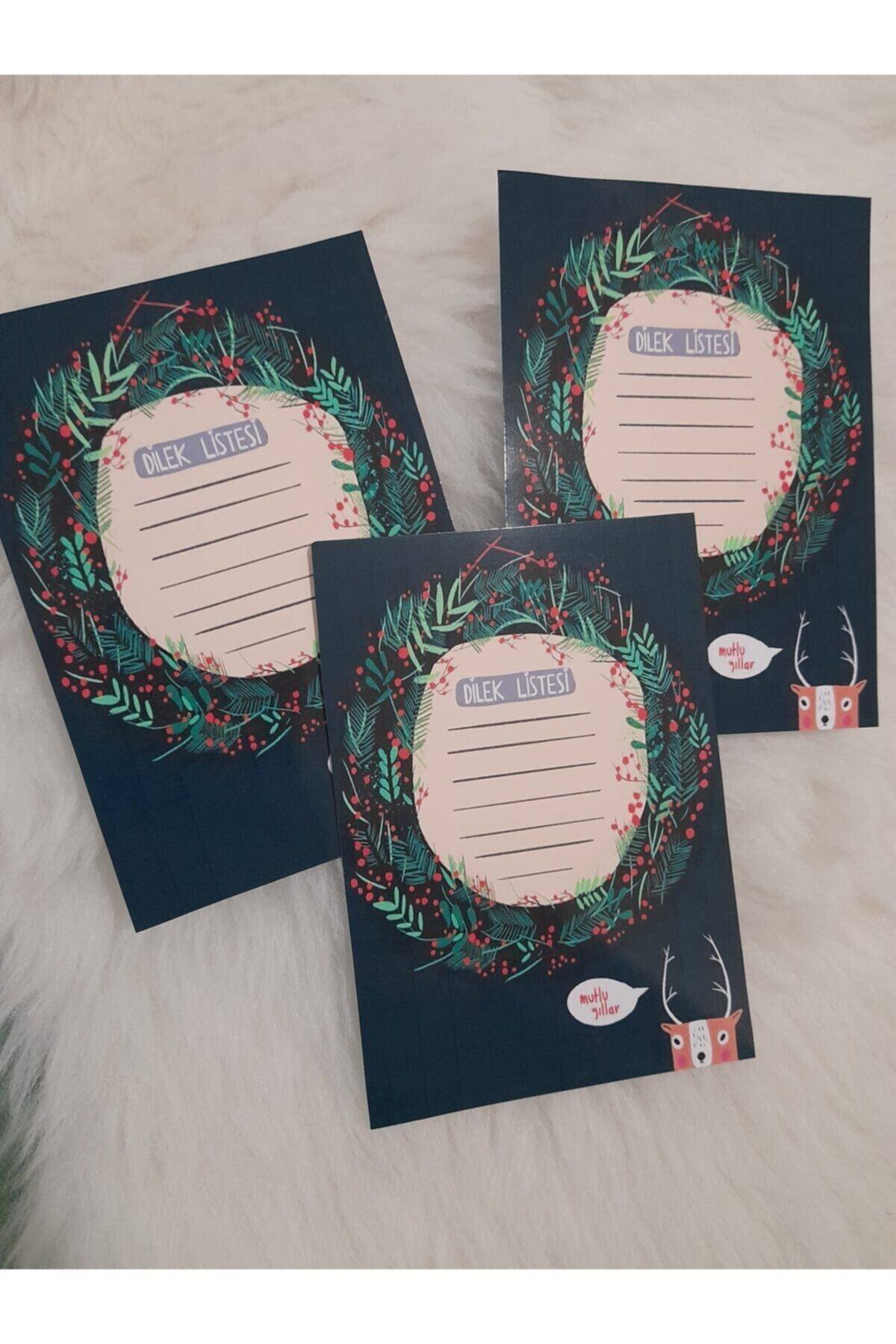 Kırmızı Yılbaşı Dilek Listesi Kartı, 3'lü set, kutlama ve yeni yıl teması