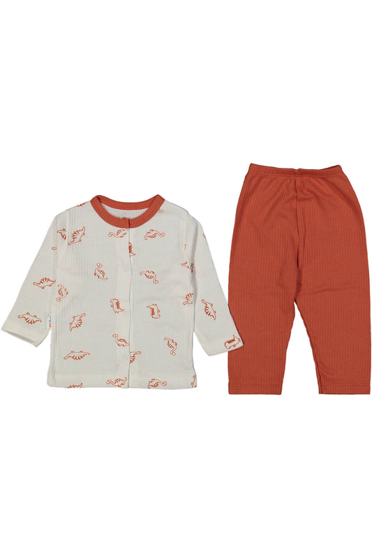 Bebek Unisex Dinozorlu Pijama Takımı Pamuklu Fitilli bebek takım