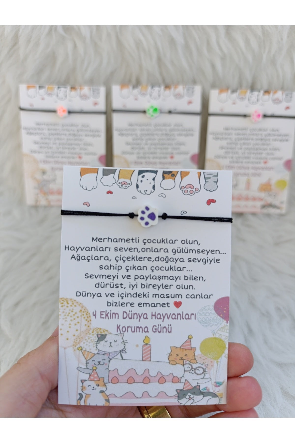 5li 4 Ekim Dünya Hayvanları Koruma Günü özel patili bileklik ayarlanabilir düğümlü